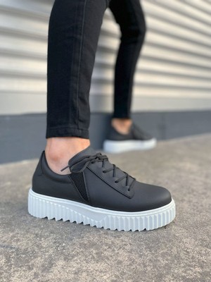 Norvessa JY502 Bold Bağcıklı Cilt Erkek Günlük Sneaker Ayakkabı Cbt - Siyah 43 Numara