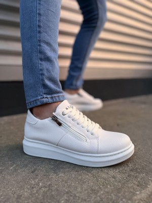 Norvessa JY155 Warrior Bağcıklı ve Fermuarlı Cilt Erkek Günlük Sneaker Ayakkabı Cbt - Beyaz 40 Numara
