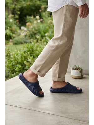 Ayhan Shoes Lacivert Alevli Günlük Balkon Bahçe Havuz Plaj Terliği Erkek Terlik