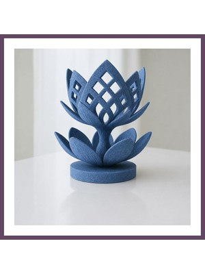 Bezos 3D Baskı Lotus Çiçeği Mumluk - Dekoratif Tealight Mumluk-Mavi Bhs