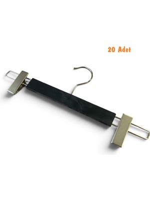 Ezmk Ev Gereçleri Metal Mandallı Askı, Ahşap Desenli Mandallı Siyah Askı, Etek Askısı, Pantolon Askısı, 34 Cm, 20 Adet