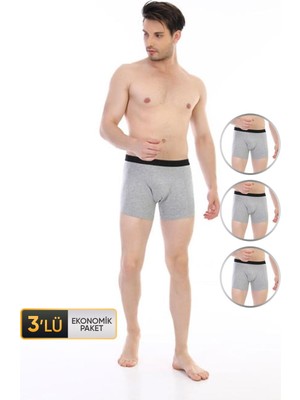 Çift Kaplan Erkek Elastanlı Gri Boxer 3'lü Ekonomik Paket 889