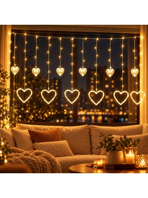 CoverZone 12 Kalpli Sarkıt Perde LED Işık 2,5 Metre Gün Işığı 8 Modlu Fişli Saçak LED Aydınlatma Yılbaşı Sevgililer Günü Pencere Balkon Ev ve Parti Süsleme, KLP01