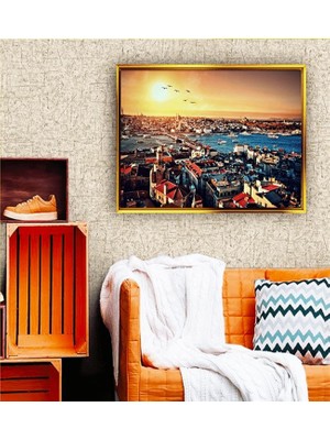 Giyense Tablo Gün Batımında Istanbul Tarihi Yarımada ve Haliç Manzaralı Kanvas Tablo