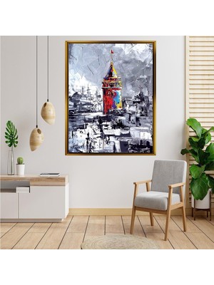 Giyense Tablo Gri Tonlarında Galata Kulesi Istanbul Manzaralı Kanvas Tablo