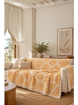 Layan Home Petek %100 Pamuk Jakarlı Throw & Battaniye - Koltuk Şalı 180 X 220 cm