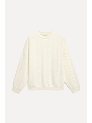 Mudo Kadın Ekru Loose Fit Bisiklet Yaka Sweatshirt