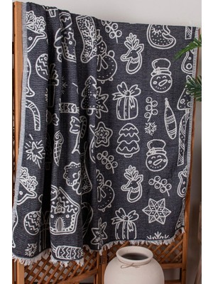 Layan Home Christmas %100 Pamuk Jakarlı Throw & Battaniye - Koltuk Şalı 140X210CM