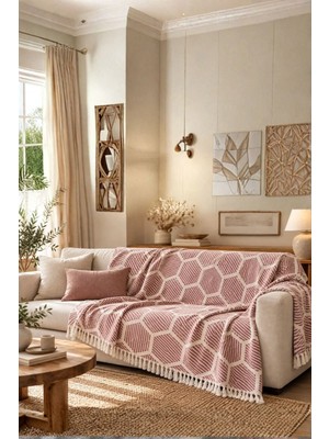 Layan Home Petek %100 Pamuk Jakarlı Throw & Battaniye - Koltuk Şalı 180X220CM