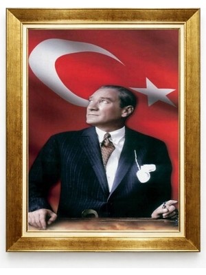 Giyense Tablo Türk Bayrağı Temalı Atatürk Tablosu Altın Çerçeveli