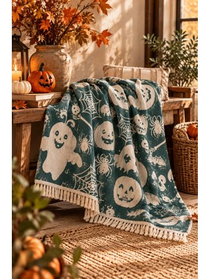 Layan Home Halloven %100 Pamuk Jakarlı Throw & Battaniye - Koltuk Şalı 140X210CM