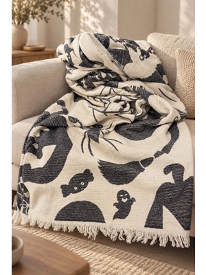 Layan Home Halloven %100 Pamuk Jakarlı Throw & Battaniye - Koltuk Şalı 140X210CM