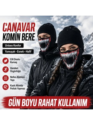 Budi Home Unisex Canavar Diş Baskılı Balaklava 1 Adet Tek Beden Viskoz Kask Içi Motosiklet Maskesi