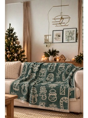 Layan Home Christmas %100 Pamuk Jakarlı Throw & Battaniye - Koltuk Şalı 140X210CM