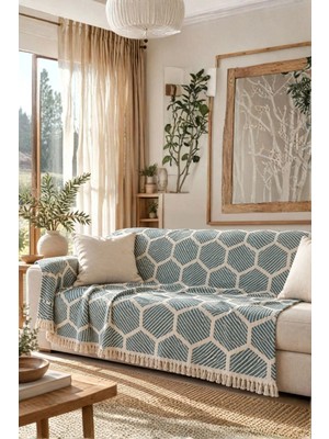 Layan Home Petek %100 Pamuk Jakarlı Throw & Battaniye - Koltuk Şalı 180X220CM
