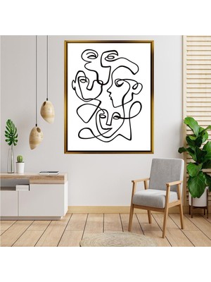Giyense Tablo Minimalist Tek Çizgi Soyut Insan Yüzleri Siyah Beyaz Kanvas Tablo