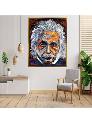 Giyense Tablo Albert Einstein Renkli Soyut Yağlı Boya Portre Kanvas Tablo
