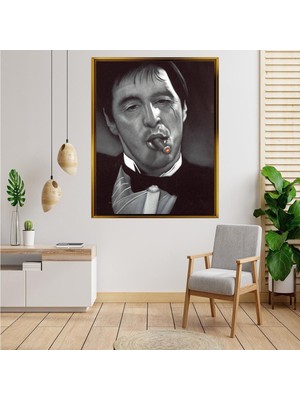 Giyense Tablo Siyah Beyaz Purolu Film Karakteri Scarface Al Pacino Kanvas Tablo