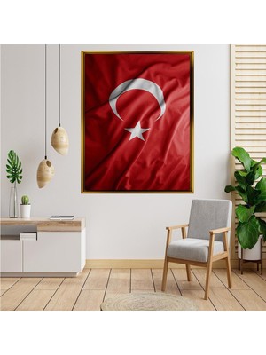 Giyense Tablo Kırmızı Kumaş Dokulu Dalgalanan Ay-Yıldız Türk Bayrağı Kanvas Tablo