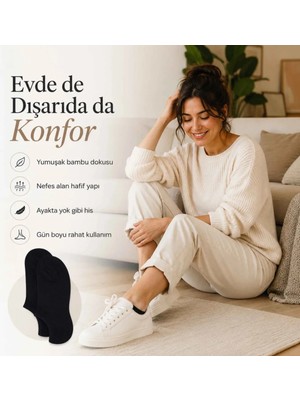 Budi Home Kadın Bambu 6’lı Dikişsiz Babet Çorap Siyah Beyaz Gri Görünmez Sneaker Çorap Nefes Alan Yumuşak