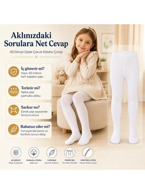 Budi Home Kız Çocuk Beyaz 40 Denye Pamuklu Opak Külotlu Çorap Okul Bale ve Özel Gün Çorabı