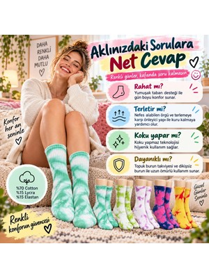 Budi Home Unisex Batik Desenli Çorap 5'li Set Renkli Pamuklu Uzun Soket Dikişsiz Nefes Alan Günlük Spor Çorabı