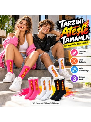 Budi Home Unisex Alev Desenli Çorap 6'lı Set Pamuklu Uzun Soket Dikişsiz Nefes Alan Günlük Spor Çorabı Yumuşak