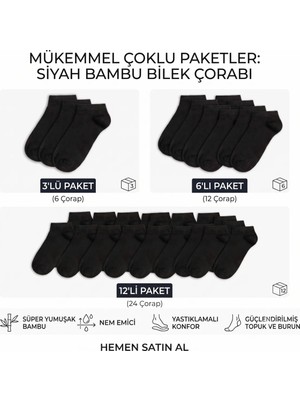 Budi Home Kadın Bambu Patik Çorap 12'li | Nefes Alan Nem Emici Yumuşak, Siyah Beyaz Gri