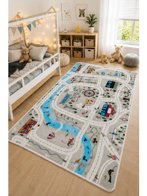 STY Home Trafik Çocuk Oyun Halısı Kaymaz Makinede Yıkanabilir Eğitici Bebek ve Çocuk Odası Halısı OYUN79