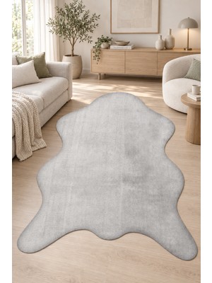 Sihirli Halı Akkor Peluş Post Şeklinde Gri Halı Salon Oturma Odası Antre Yumuşak Kaymaz Taban Yıkanabilir Modern