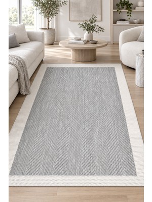 Sihirli Halı Oslo Gri Ekru Sisal Tarzı Modern Polyester Halı - Robot Süpürge Uyumlu, Kolay Temizlenir Mutfak Otur