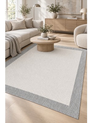 Sihirli Halı Oslo Sisal Görünümlü Polyester Halı Ekru Gri Mutfak Oturma Odası Robot Süpürge Uyumlu Kolay Temizlen