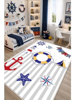 STY Home Denizci Çocuk Oyun Halısı Kaymaz Makinede Yıkanabilir Eğitici Bebek ve Çocuk Odası Halısı OYUN80