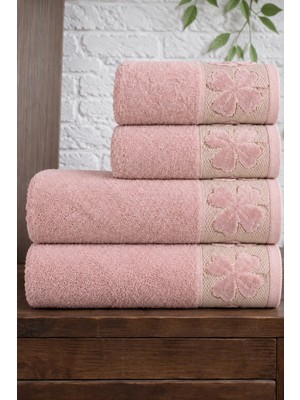 Mela Home Yonca 4'lü Banyo Havlu Seti Hamam Takımı- El ve Yüz Havlusu- Çeyiz - Hediyelik 100% Pamuk