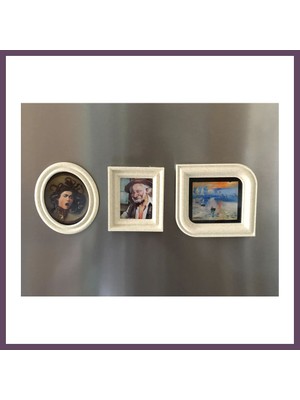 Bezos 3D Baskı 3lü Mini Tablo Çerçeve Buzdolabı Magneti Güçlü Mıknatıslı Fotoğraflık Dekoratif Set Bhs