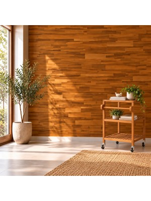 INTERBUILD REAL WOOD Interbuild Akasya Masif Ahşap Duvar Panelleri Shiplap 1219X152X10 Mm, 5'li Paket,altın Tik