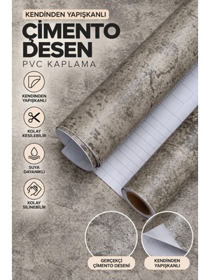 Deconitte Kendinden Yapışkanlı Bej Gri Beton Desenli Pvc Folyo Mobilya Dolap Masa Tezgah Kaplama 60X100CM