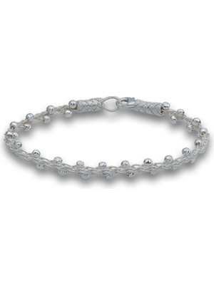 Fm 💎 Premium Parlak ve Şık Kazaziye Dorika Toplu Örgü Kadın 925 Ayar Gümüş Bileklik - 18 cm