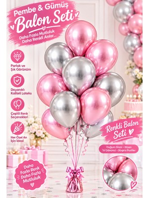 Mucit Home 10 Adet Pembe Gümüş  Balon Seti – 12 Inç | Parlak ve Göz Alıcı Parti Balonları