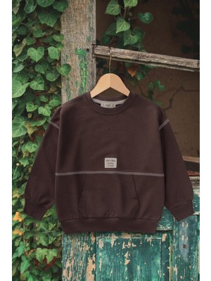 Cigit Karyoka Detaylı Oversize Sweatshirt 2-8 Yaş Kahverengi