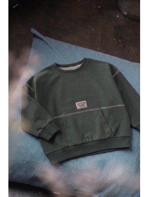 Cigit Karyoka Detaylı Oversize Sweatshirt 2-8 Yaş Haki Yeşil