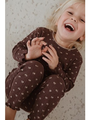Cigit Çiçek Desenli Pijama Takımı 1-8 Yaş Kahverengi