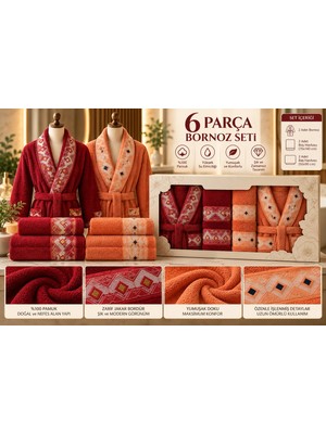 Slc Home 6 Parça Aile Bornoz Seti % 100 Pamuk Lüx Takım