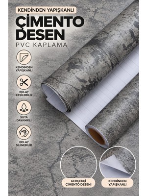 Deconitte Kendinden Yapışkanlı Antrasit Gri Beton Desenli Pvc Folyo Mobilya Dolap Masa Tezgah Kaplama 60X100CM