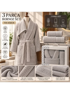 Slc Home 3 Parça Tek Kişilik Bornoz Seti %100 Pamuk Şık Tasarım