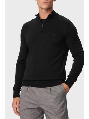 Boss Logolu Pamuklu Regular Fit Yarım Fermuarlı Dik Yaka Kazak Erkek Kazak 50571928 001