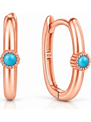 Afrodit Silver Turkuaz Taşlı Rose Gold 925 Ayar Gümüş Kadın Oval Küpe