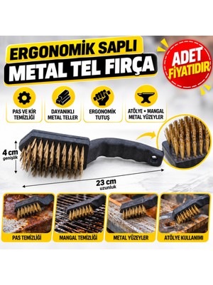 ENCO Metal Tel Fırça Plastik Saplı Pas Kir Sökme Temizleme Fırçası (Adet Fiyatıdır)
