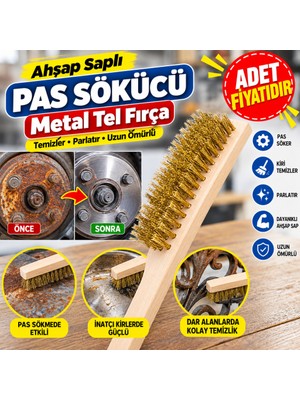 ENCO Metal Telli Fırça Ahşap Saplı Pas Kir Sökme Temizleme Fırçası (Adet Fiyatıdır)