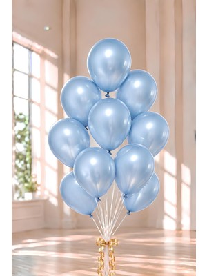 Patladı Gitti 12 Inç Metalik Açık Mavi Balon 10 Adet